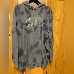 blue and grey tie dye “Nope” hoodie